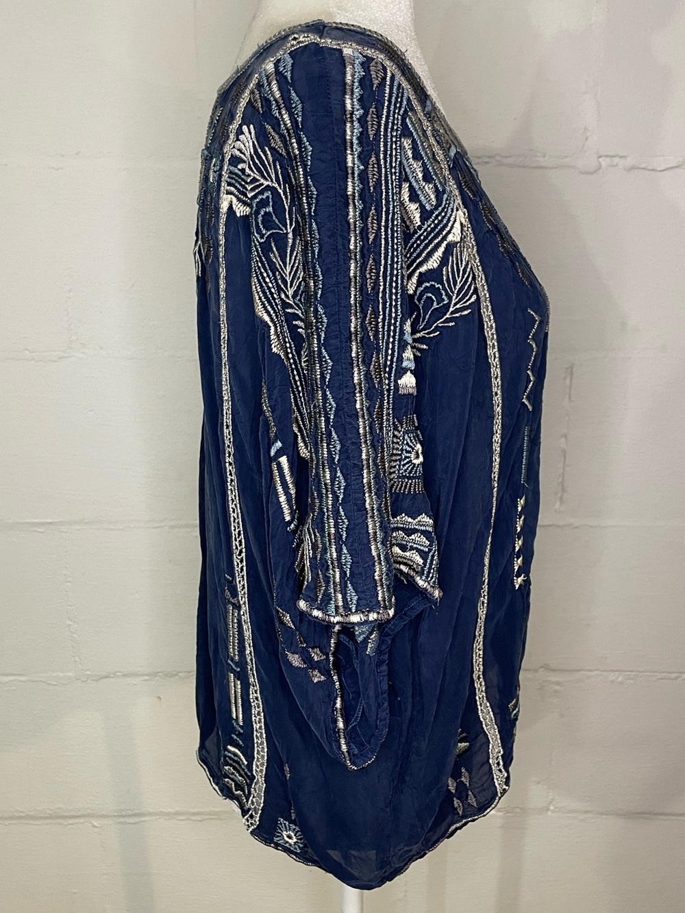 Johnny Was Navy Blue Embroidered Boho Tunic - Picture 2 of 4